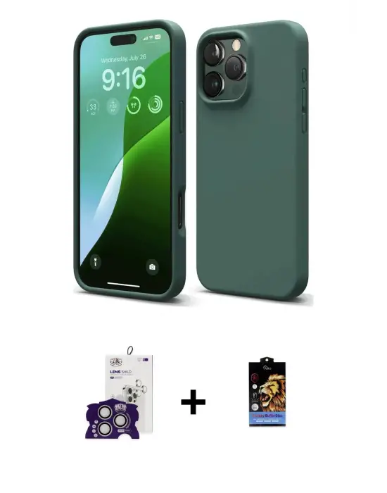 ieg™ iPhone 16 Pro Max Kılıf Kozmos Yansıma Özel Seri - Siyah Buffer Hayalet Cam Ekran Koruyucu + Bilvis Titan Kamera Lens - GS