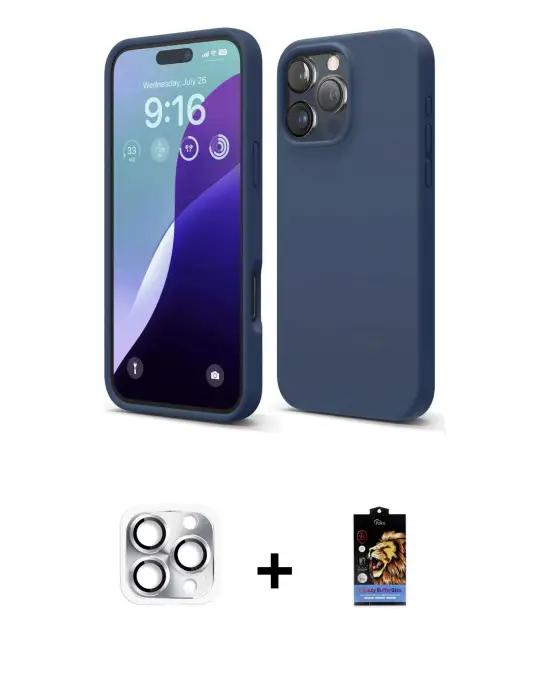 ieg™ iPhone 16 Pro Max Kılıf Kozmos Yansıma Özel Seri - Siyah Buffer Hayalet Cam Ekran Koruyucu + Pers Alüminyum Kamera Lens - GS