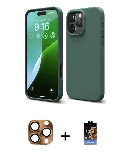 ieg™ iPhone 16 Pro Max Kılıf Kozmos Yansıma Özel Seri - Siyah Buffer Hayalet Cam Ekran Koruyucu + Pers Alüminyum Kamera Lens - CLTM