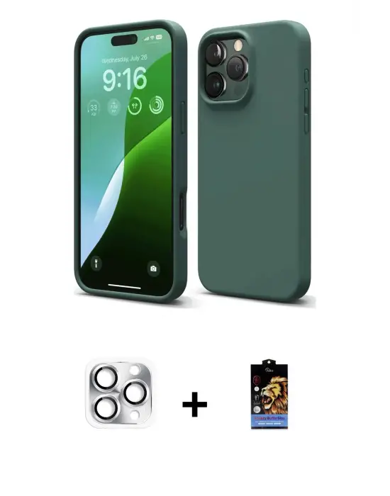 ieg™ iPhone 16 Pro Max Kılıf Kozmos Yansıma Özel Seri - Siyah Buffer Hayalet Cam Ekran Koruyucu + Pers Alüminyum Kamera Lens - GS