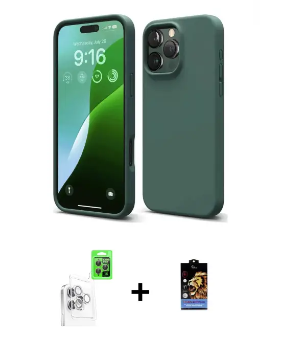 ieg™ iPhone 16 Pro Max Kılıf Kozmos Yansıma Özel Seri - Siyah Buffer Hayalet Cam Ekran Koruyucu + Raze Metal Kamera Lens - BZ