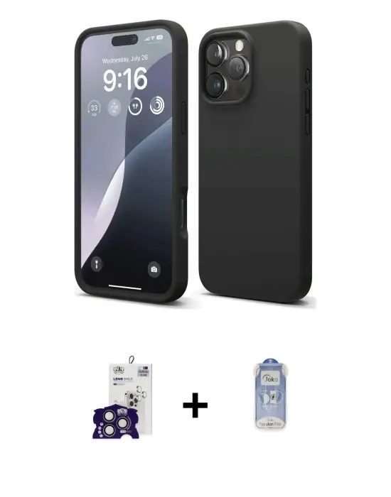 ieg™ iPhone 16 Pro Max Kılıf Kozmos Yansıma Özel Seri - Siyah Joko Magic 5D Cam + Bilvis Titan Kamera Lens - TMGI