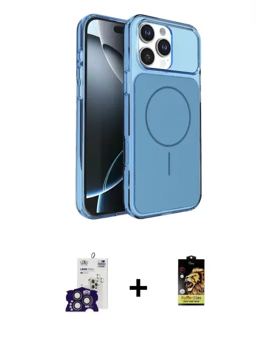 ieg™ iPhone 16 Pro Max Kılıf Kutup Doku Serisi - Siyah Buffer Cam Ekran Koruyucu + Bilvis Titan Kamera Lens - TMGI