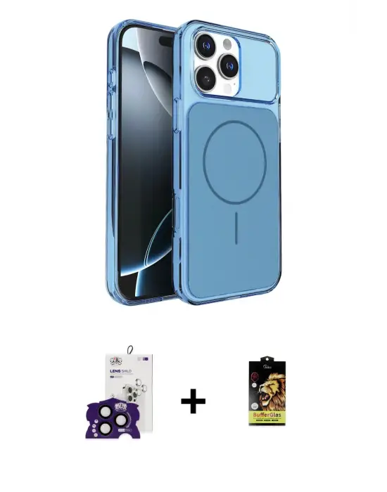 ieg™ iPhone 16 Pro Max Kılıf Kutup Doku Serisi - Siyah Buffer Cam Ekran Koruyucu + Bilvis Titan Kamera Lens - SH