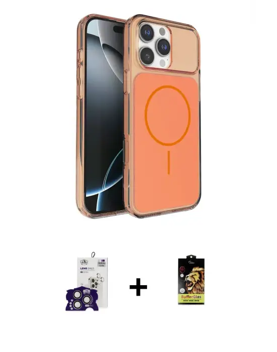 ieg™ iPhone 16 Pro Max Kılıf Kutup Doku Serisi - Siyah Buffer Cam Ekran Koruyucu + Bilvis Titan Kamera Lens - TMGI