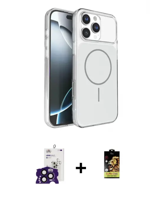 ieg™ iPhone 16 Pro Max Kılıf Kutup Doku Serisi - Siyah Buffer Cam Ekran Koruyucu + Bilvis Titan Kamera Lens - SH