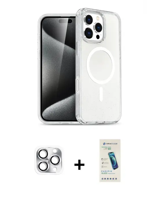 ieg™ iPhone 16 Pro Max Kılıf Nova Asil Prime - Şeffaf Pasifik Cam Ekran Koruyucu + Pers Alüminyum Kamera Lens - GS