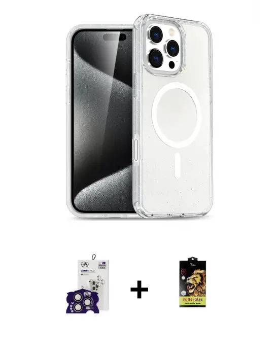 ieg™ iPhone 16 Pro Max Kılıf Nova Asil Prime - Siyah Buffer Cam Ekran Koruyucu + Bilvis Titan Kamera Lens - TMGI
