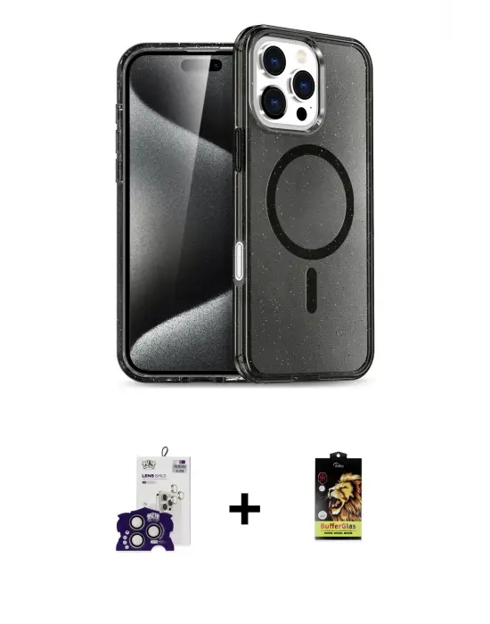 ieg™ iPhone 16 Pro Max Kılıf Nova Asil Prime - Siyah Buffer Cam Ekran Koruyucu + Bilvis Titan Kamera Lens - TMGI