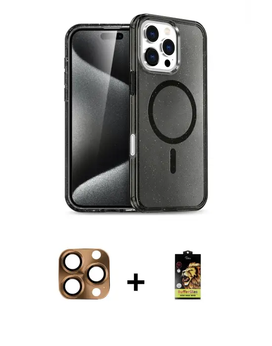 ieg™ iPhone 16 Pro Max Kılıf Nova Asil Prime - Siyah Buffer Cam Ekran Koruyucu + Pers Alüminyum Kamera Lens - CLTM
