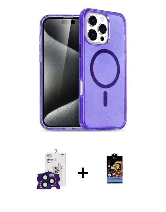 ieg™ iPhone 16 Pro Max Kılıf Nova Asil Prime - Siyah Buffer Hayalet Cam Ekran Koruyucu + Bilvis Titan Kamera Lens - SH