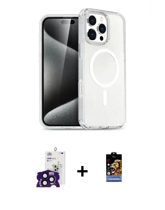 ieg™ iPhone 16 Pro Max Kılıf Nova Asil Prime - Siyah Buffer Hayalet Cam Ekran Koruyucu + Bilvis Titan Kamera Lens - SH
