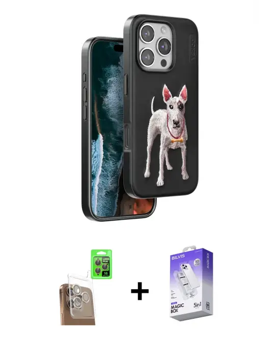 ieg™ iPhone 16 Pro Max Kılıf Nova Form Koleksiyonu - Siyah Bilvis 5in1 3D Magic Cam Ekran Koruyucu + Raze Metal Kamera Lens - CLTM