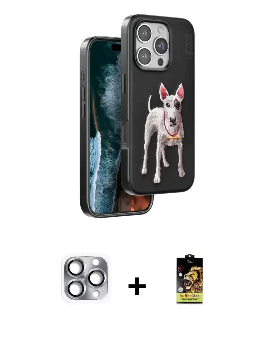 ieg™ iPhone 16 Pro Max Kılıf Nova Form Koleksiyonu - Siyah Buffer Cam Ekran Koruyucu + Pers Alüminyum Kamera Lens - GI