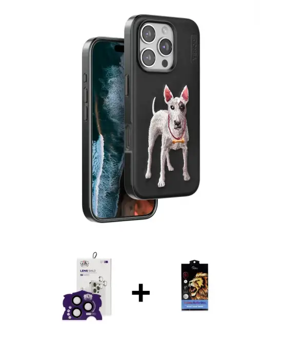 ieg™ iPhone 16 Pro Max Kılıf Nova Form Koleksiyonu - Siyah Buffer Hayalet Cam Ekran Koruyucu + Bilvis Titan Kamera Lens - SH