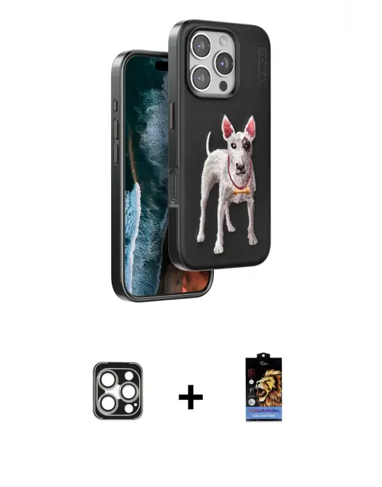 ieg™ iPhone 16 Pro Max Kılıf Nova Form Koleksiyonu - Siyah Buffer Hayalet Cam Ekran Koruyucu + PVD Metal Kamera Lens - GS
