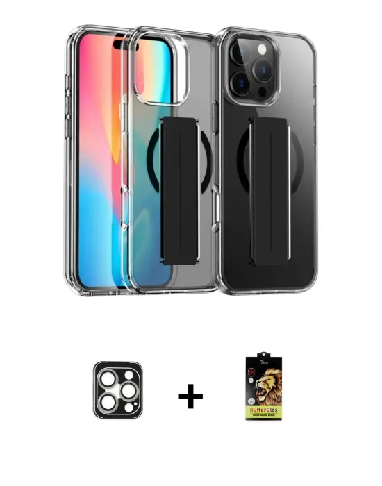 ieg™ iPhone 16 Pro Max Kılıf Nova Işık Koleksiyonu - Siyah Buffer Cam Ekran Koruyucu + PVD Metal Kamera Lens - GS