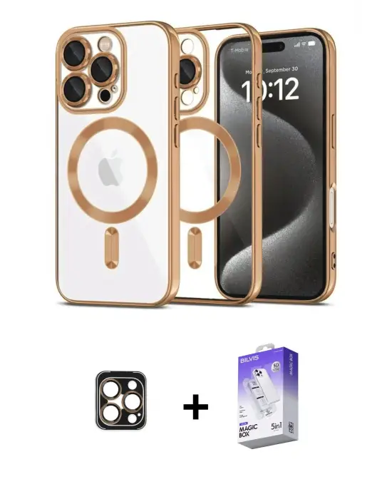 ieg™ iPhone 16 Pro Max Kılıf Nova Işık Özel Seri - Siyah Bilvis 5in1 3D Magic Cam Ekran Koruyucu + PVD Metal Kamera Lens - GD