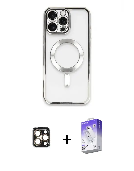 ieg™ iPhone 16 Pro Max Kılıf Nova Işık Özel Seri - Siyah Bilvis 5in1 3D Magic Cam Ekran Koruyucu + PVD Metal Kamera Lens - GD