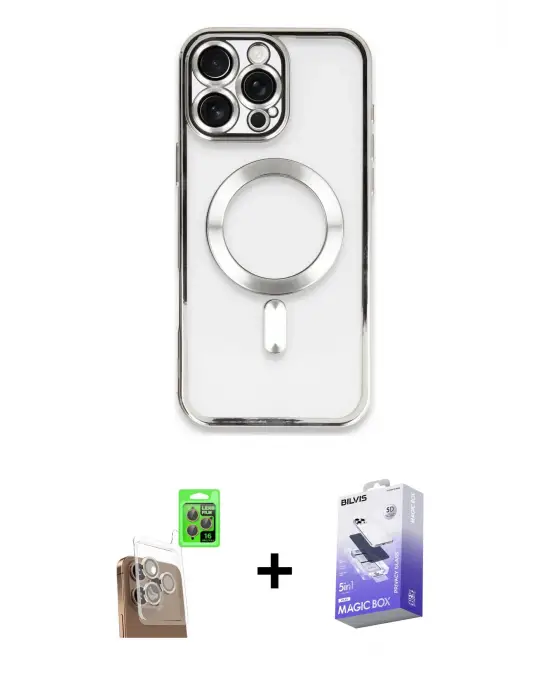 ieg™ iPhone 16 Pro Max Kılıf Nova Işık Özel Seri - Siyah Bilvis 5in1 5D Magic Hayalet Cam Ekran Koruyucu + Raze Metal Kamera Lens - CLTM