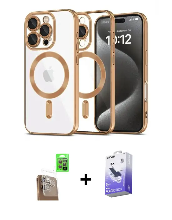ieg™ iPhone 16 Pro Max Kılıf Nova Işık Özel Seri - Siyah Bilvis 5in1 5D Magic Hayalet Cam Ekran Koruyucu + Raze Metal Kamera Lens - CLTM