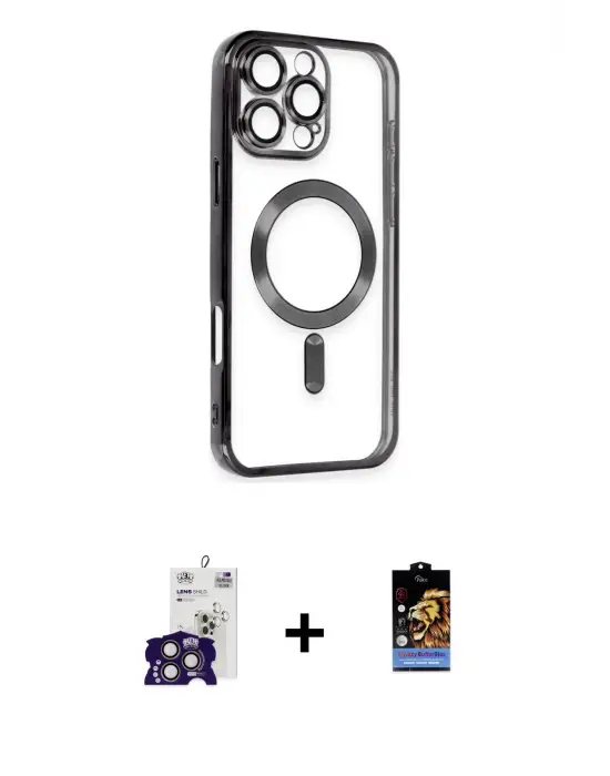 ieg™ iPhone 16 Pro Max Kılıf Nova Işık Özel Seri - Siyah Buffer Hayalet Cam Ekran Koruyucu + Bilvis Titan Kamera Lens - TMGI