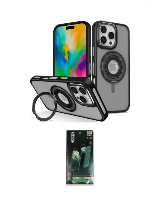 ieg™ iPhone 16 Pro Max Kılıf Nova Minimal Serisi - Siyah 360 Mat Full Body Arka Koruyucu