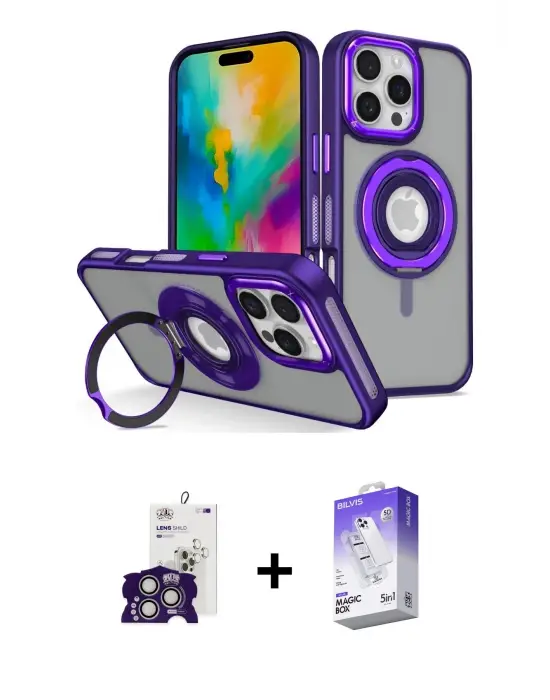 ieg™ iPhone 16 Pro Max Kılıf Nova Minimal Serisi - Siyah Bilvis 5in1 3D Magic Cam Ekran Koruyucu + Bilvis Titan Kamera Lens - GS