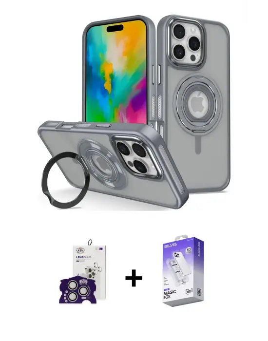 ieg™ iPhone 16 Pro Max Kılıf Nova Minimal Serisi - Siyah Bilvis 5in1 3D Magic Cam Ekran Koruyucu + Bilvis Titan Kamera Lens - GS