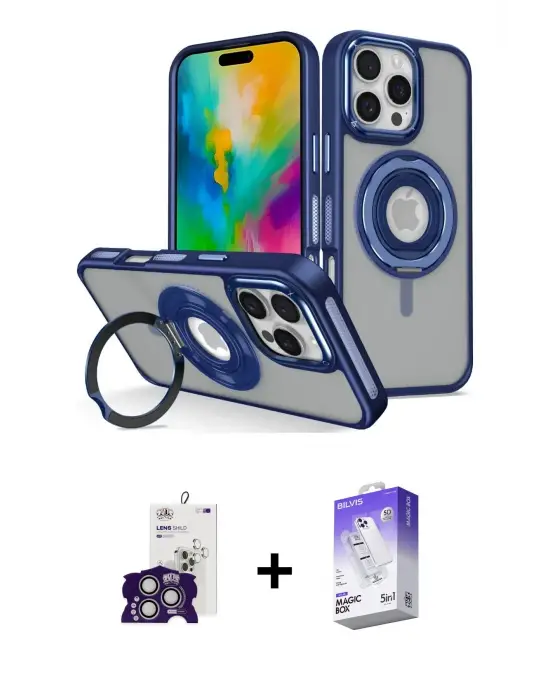 ieg™ iPhone 16 Pro Max Kılıf Nova Minimal Serisi - Siyah Bilvis 5in1 3D Magic Cam Ekran Koruyucu + Bilvis Titan Kamera Lens - GS