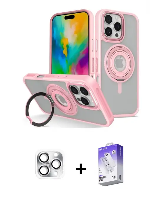 ieg™ iPhone 16 Pro Max Kılıf Nova Minimal Serisi - Siyah Bilvis 5in1 3D Magic Cam Ekran Koruyucu + Pers Alüminyum Kamera Lens - GS