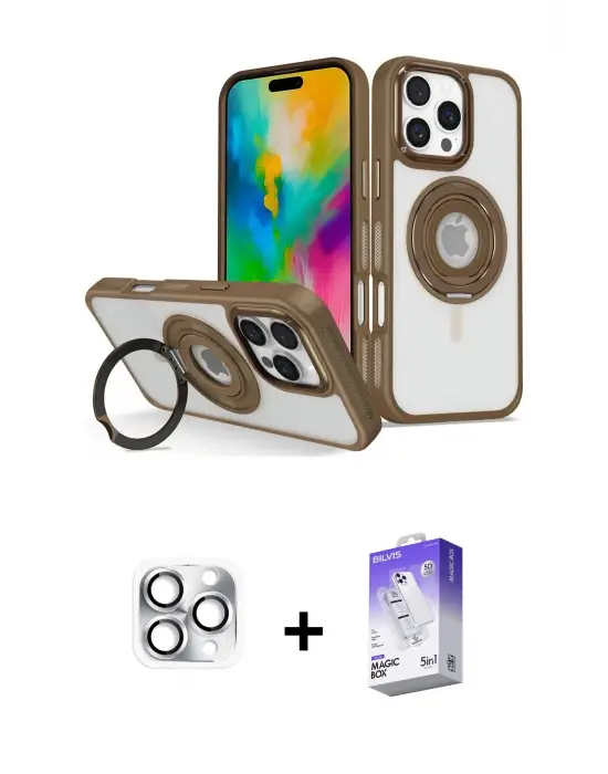 ieg™ iPhone 16 Pro Max Kılıf Nova Minimal Serisi - Siyah Bilvis 5in1 3D Magic Cam Ekran Koruyucu + Pers Alüminyum Kamera Lens - GS