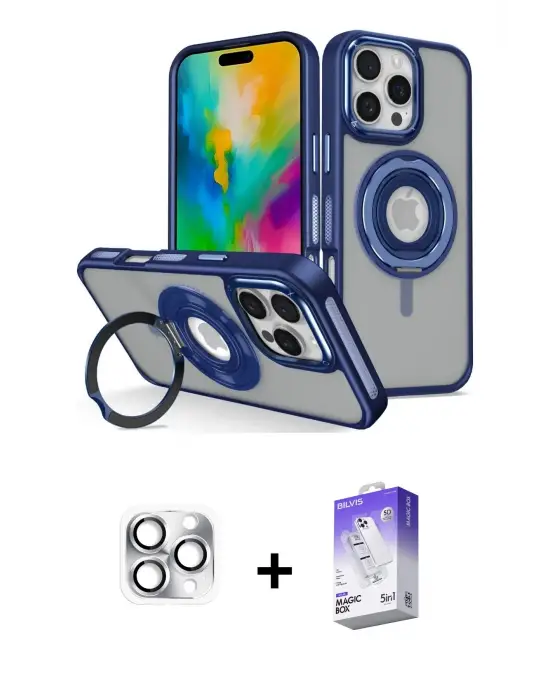 ieg™ iPhone 16 Pro Max Kılıf Nova Minimal Serisi - Siyah Bilvis 5in1 3D Magic Cam Ekran Koruyucu + Pers Alüminyum Kamera Lens - GS