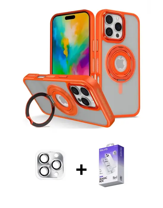 ieg™ iPhone 16 Pro Max Kılıf Nova Minimal Serisi - Siyah Bilvis 5in1 3D Magic Cam Ekran Koruyucu + Pers Alüminyum Kamera Lens - GS