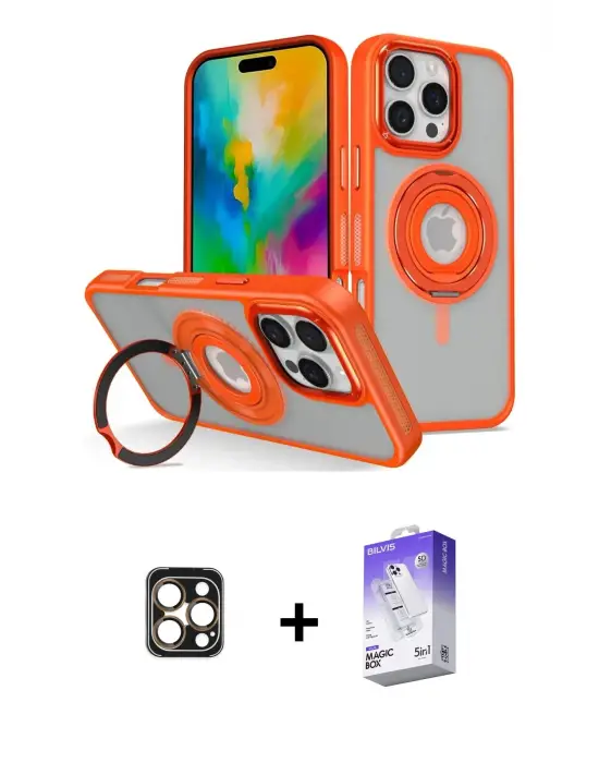 ieg™ iPhone 16 Pro Max Kılıf Nova Minimal Serisi - Siyah Bilvis 5in1 3D Magic Cam Ekran Koruyucu + PVD Metal Kamera Lens - GD