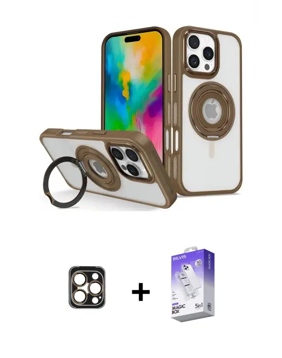 ieg™ iPhone 16 Pro Max Kılıf Nova Minimal Serisi - Siyah Bilvis 5in1 3D Magic Cam Ekran Koruyucu + PVD Metal Kamera Lens - GD