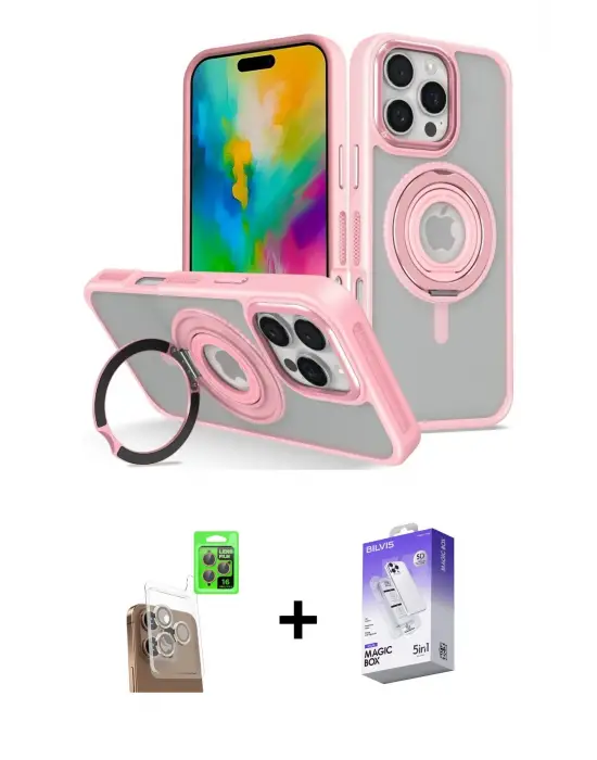 ieg™ iPhone 16 Pro Max Kılıf Nova Minimal Serisi - Siyah Bilvis 5in1 3D Magic Cam Ekran Koruyucu + Raze Metal Kamera Lens - CLTM