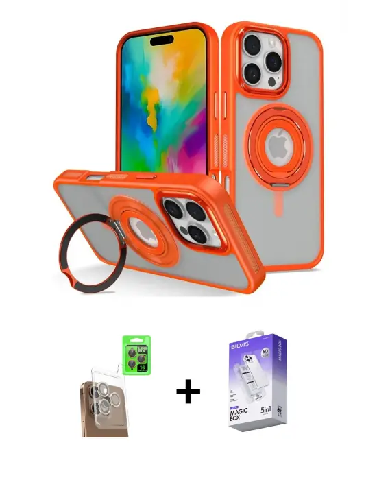 ieg™ iPhone 16 Pro Max Kılıf Nova Minimal Serisi - Siyah Bilvis 5in1 3D Magic Cam Ekran Koruyucu + Raze Metal Kamera Lens - CLTM
