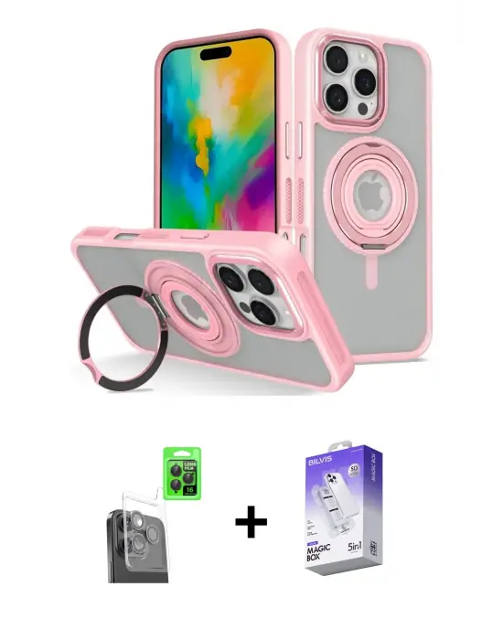 ieg™ iPhone 16 Pro Max Kılıf Nova Minimal Serisi - Siyah Bilvis 5in1 3D Magic Cam Ekran Koruyucu + Raze Metal Kamera Lens - SH