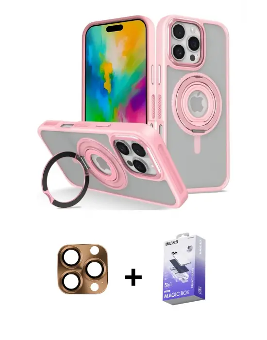 ieg™ iPhone 16 Pro Max Kılıf Nova Minimal Serisi - Siyah Bilvis 5in1 5D Magic Hayalet Cam Ekran Koruyucu + Pers Alüminyum Kamera Lens - CLTM