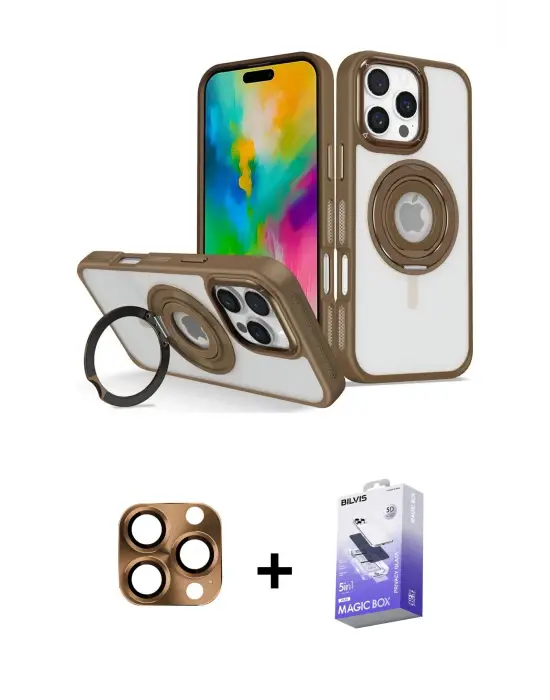 ieg™ iPhone 16 Pro Max Kılıf Nova Minimal Serisi - Siyah Bilvis 5in1 5D Magic Hayalet Cam Ekran Koruyucu + Pers Alüminyum Kamera Lens - CLTM