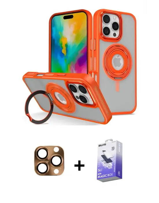 ieg™ iPhone 16 Pro Max Kılıf Nova Minimal Serisi - Siyah Bilvis 5in1 5D Magic Hayalet Cam Ekran Koruyucu + Pers Alüminyum Kamera Lens - CLTM