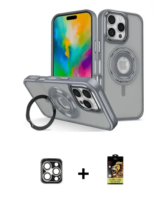 ieg™ iPhone 16 Pro Max Kılıf Nova Minimal Serisi - Siyah Buffer Cam Ekran Koruyucu + PVD Metal Kamera Lens - GS