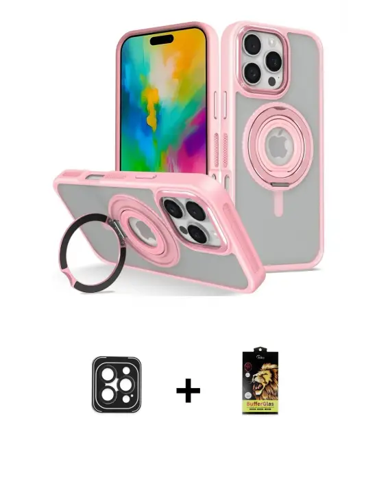ieg™ iPhone 16 Pro Max Kılıf Nova Minimal Serisi - Siyah Buffer Cam Ekran Koruyucu + PVD Metal Kamera Lens - SH