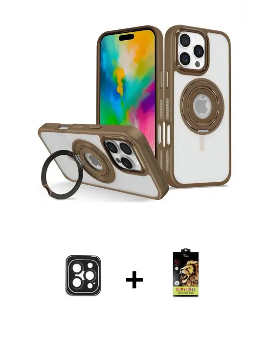 ieg™ iPhone 16 Pro Max Kılıf Nova Minimal Serisi - Siyah Buffer Cam Ekran Koruyucu + PVD Metal Kamera Lens - SH