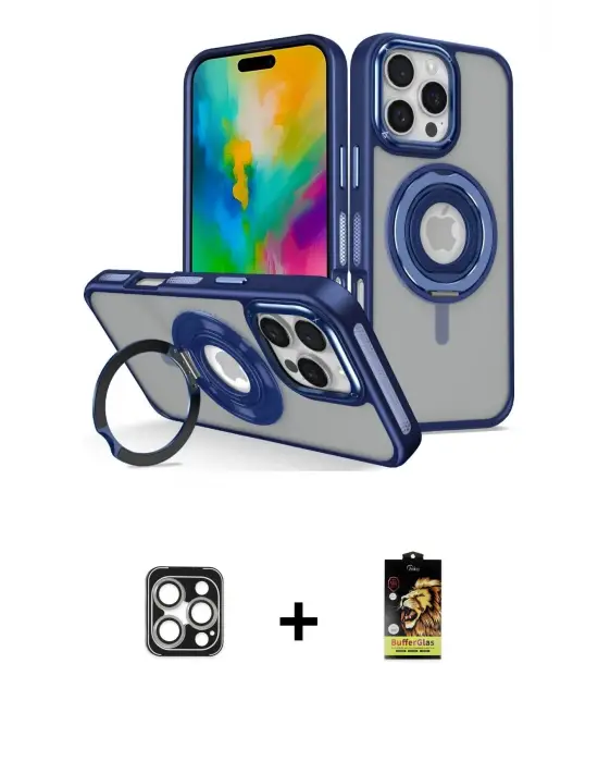ieg™ iPhone 16 Pro Max Kılıf Nova Minimal Serisi - Siyah Buffer Cam Ekran Koruyucu + PVD Metal Kamera Lens - GS