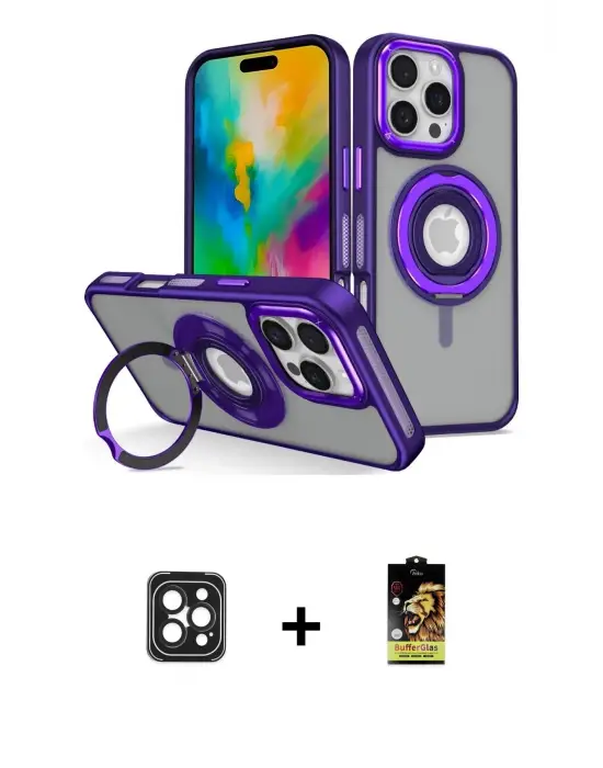 ieg™ iPhone 16 Pro Max Kılıf Nova Minimal Serisi - Siyah Buffer Cam Ekran Koruyucu + PVD Metal Kamera Lens - SH