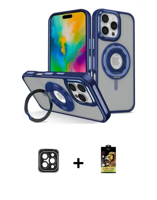 ieg™ iPhone 16 Pro Max Kılıf Nova Minimal Serisi - Siyah Buffer Cam Ekran Koruyucu + PVD Metal Kamera Lens - SH