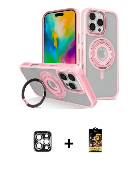 ieg™ iPhone 16 Pro Max Kılıf Nova Minimal Serisi - Siyah Buffer Cam Ekran Koruyucu + PVD Metal Kamera Lens - GS