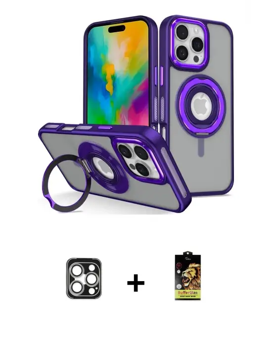 ieg™ iPhone 16 Pro Max Kılıf Nova Minimal Serisi - Siyah Buffer Cam Ekran Koruyucu + PVD Metal Kamera Lens - GS